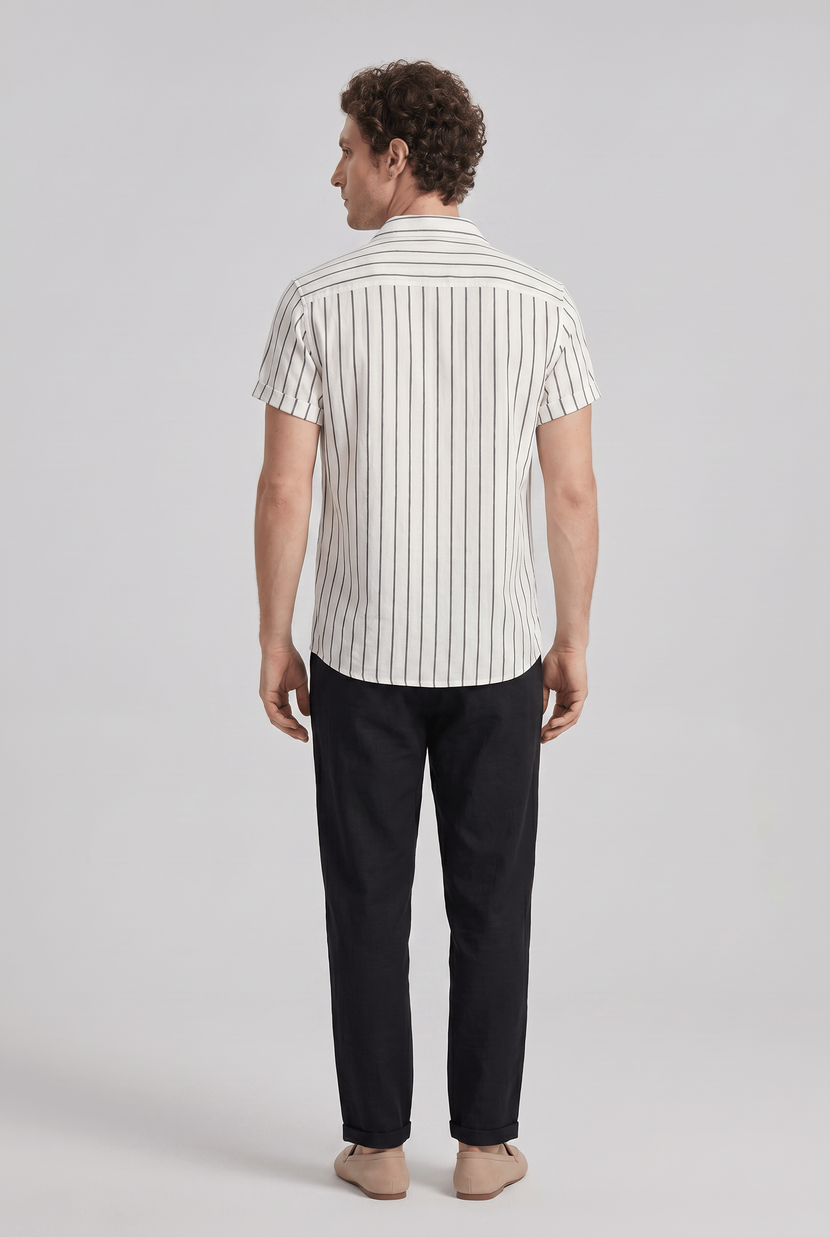 Men’s Collared Short Sleeves Casual Two Piece Summer Set | Vertical Stripe