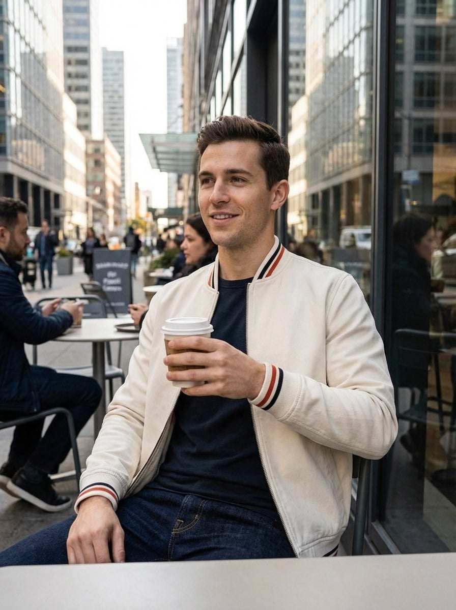 Men’s Classic Bomber Ribbed Trim Jacket | Zip-Up