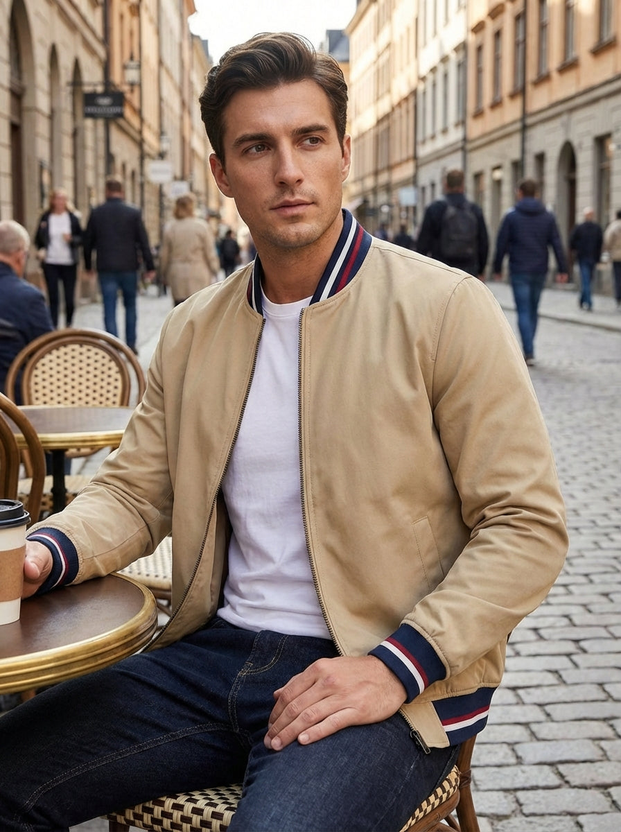 Men’s Classic Bomber Ribbed Trim Jacket | Zip-Up