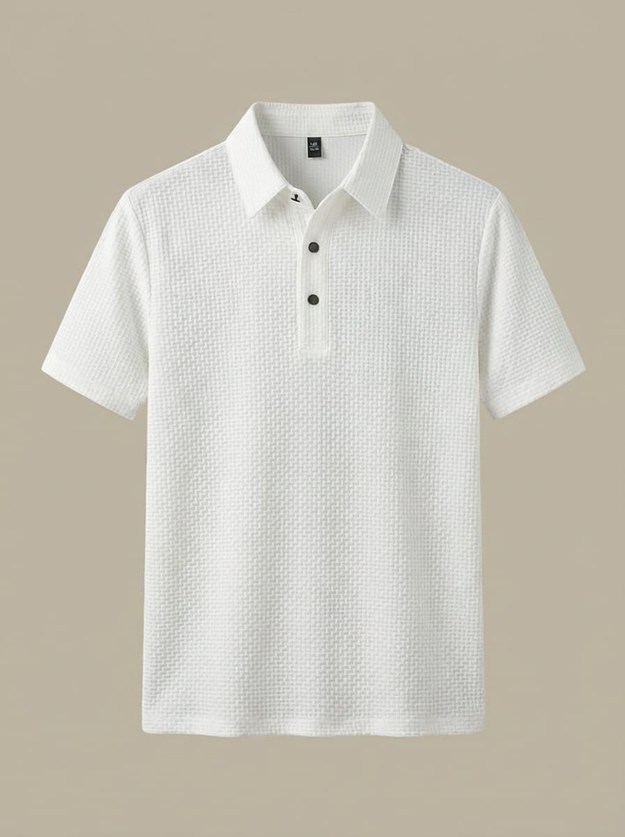 Men's Collared Short Sleeve Textured Slim Fit Polo Shirt | Two-Button Placket