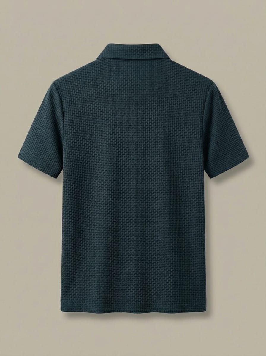 Men's Collared Short Sleeve Textured Slim Fit Polo Shirt | Two-Button Placket