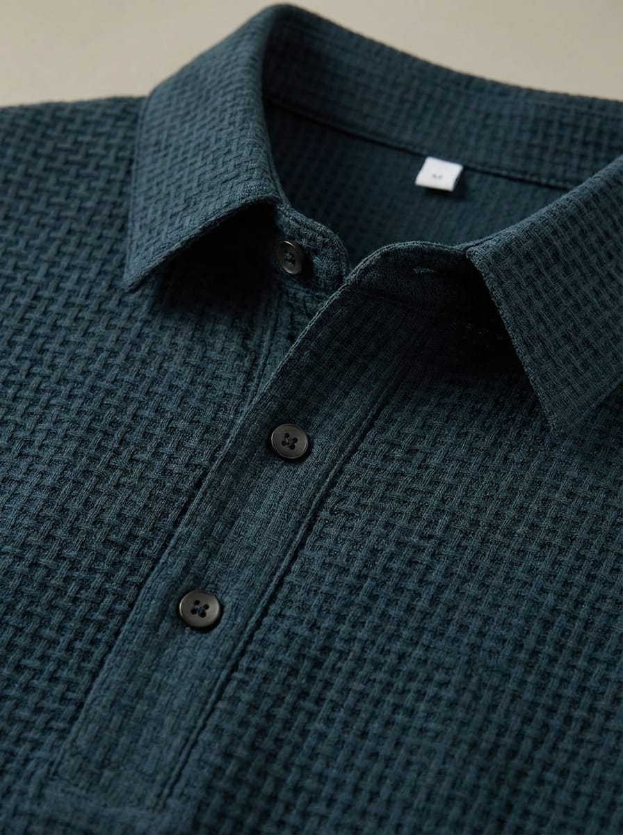 Men's Collared Short Sleeve Textured Slim Fit Polo Shirt | Two-Button Placket