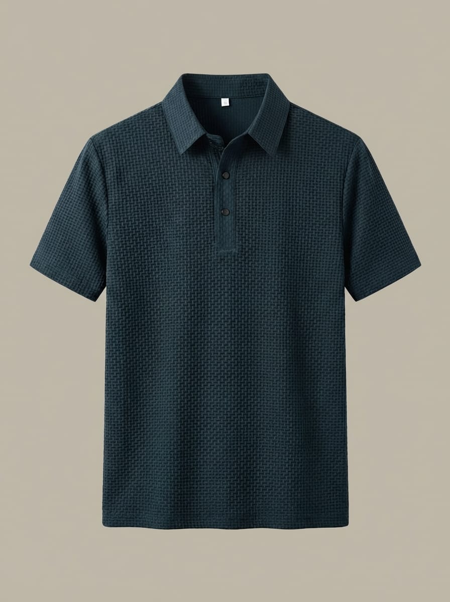 Men's Collared Short Sleeve Textured Slim Fit Polo Shirt | Two-Button Placket