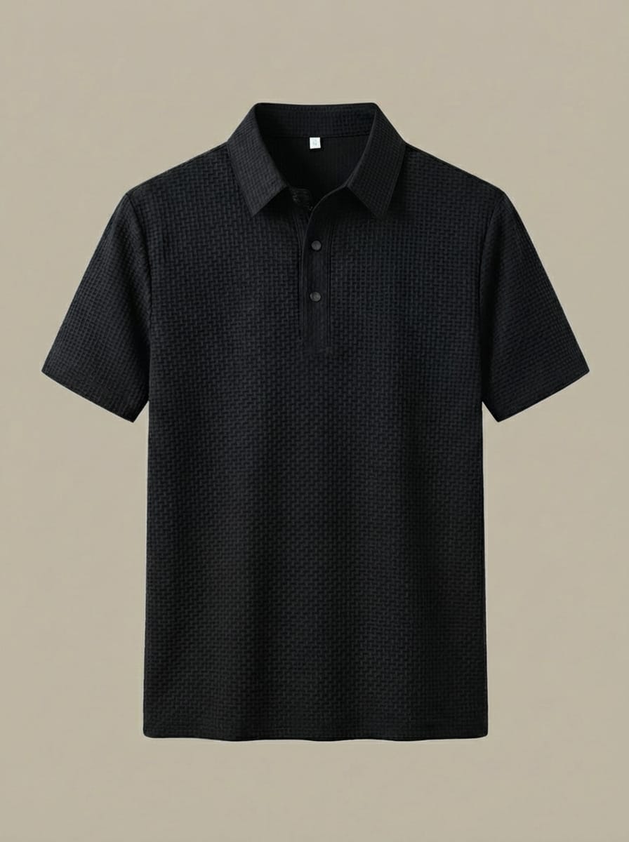 Men's Collared Short Sleeve Textured Slim Fit Polo Shirt | Two-Button Placket