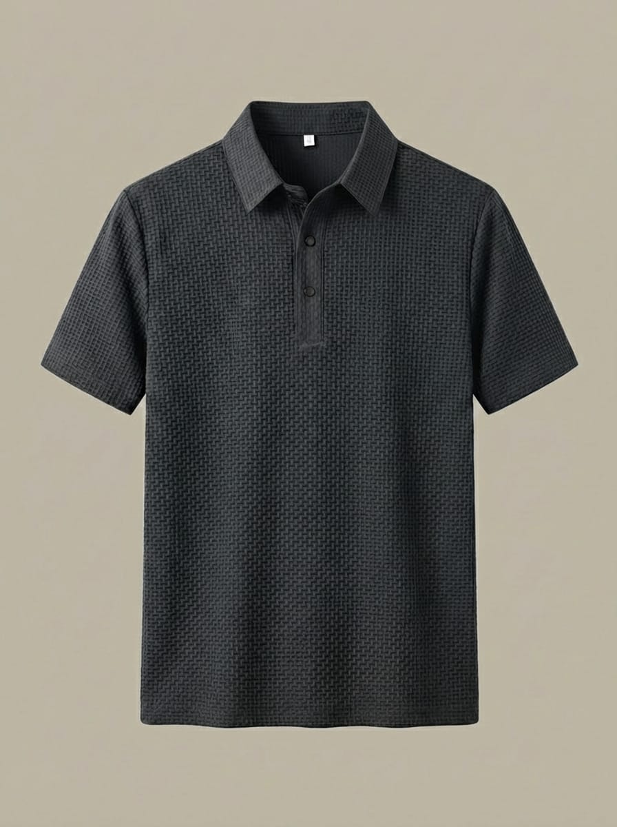 Men's Collared Short Sleeve Textured Slim Fit Polo Shirt | Two-Button Placket