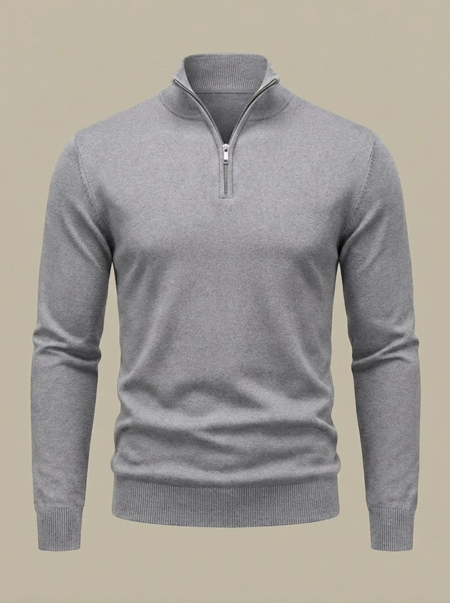 Men’s High Neck Long Sleeves Quarter Zip Ribbed Knit Sweater | Slim Fit