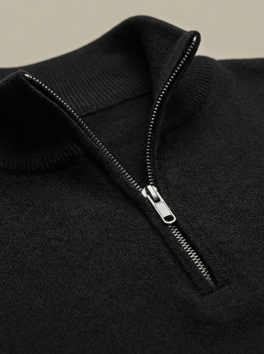 Men’s High Neck Long Sleeves Quarter Zip Ribbed Knit Sweater | Slim Fit