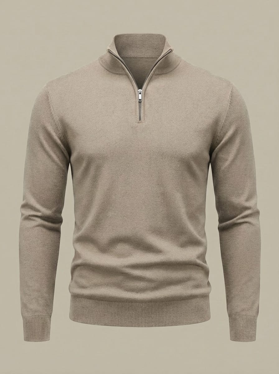 Men’s High Neck Long Sleeves Quarter Zip Ribbed Knit Sweater | Slim Fit