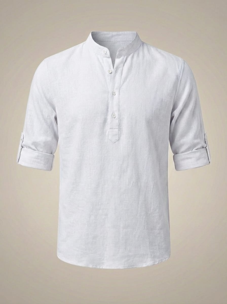 Men’s Mandarin Collar Rolled Sleeves Shirt | Casual