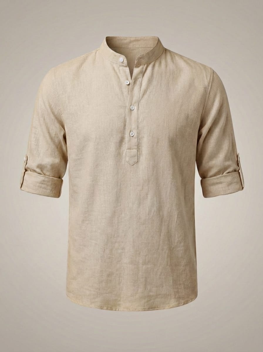 Men’s Mandarin Collar Rolled Sleeves Shirt | Casual