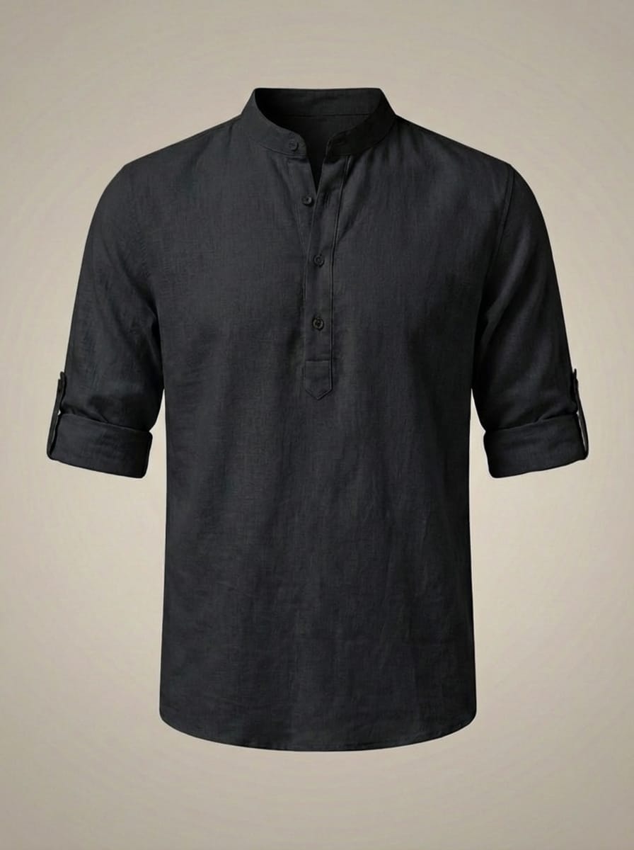 Men’s Mandarin Collar Rolled Sleeves Shirt | Casual