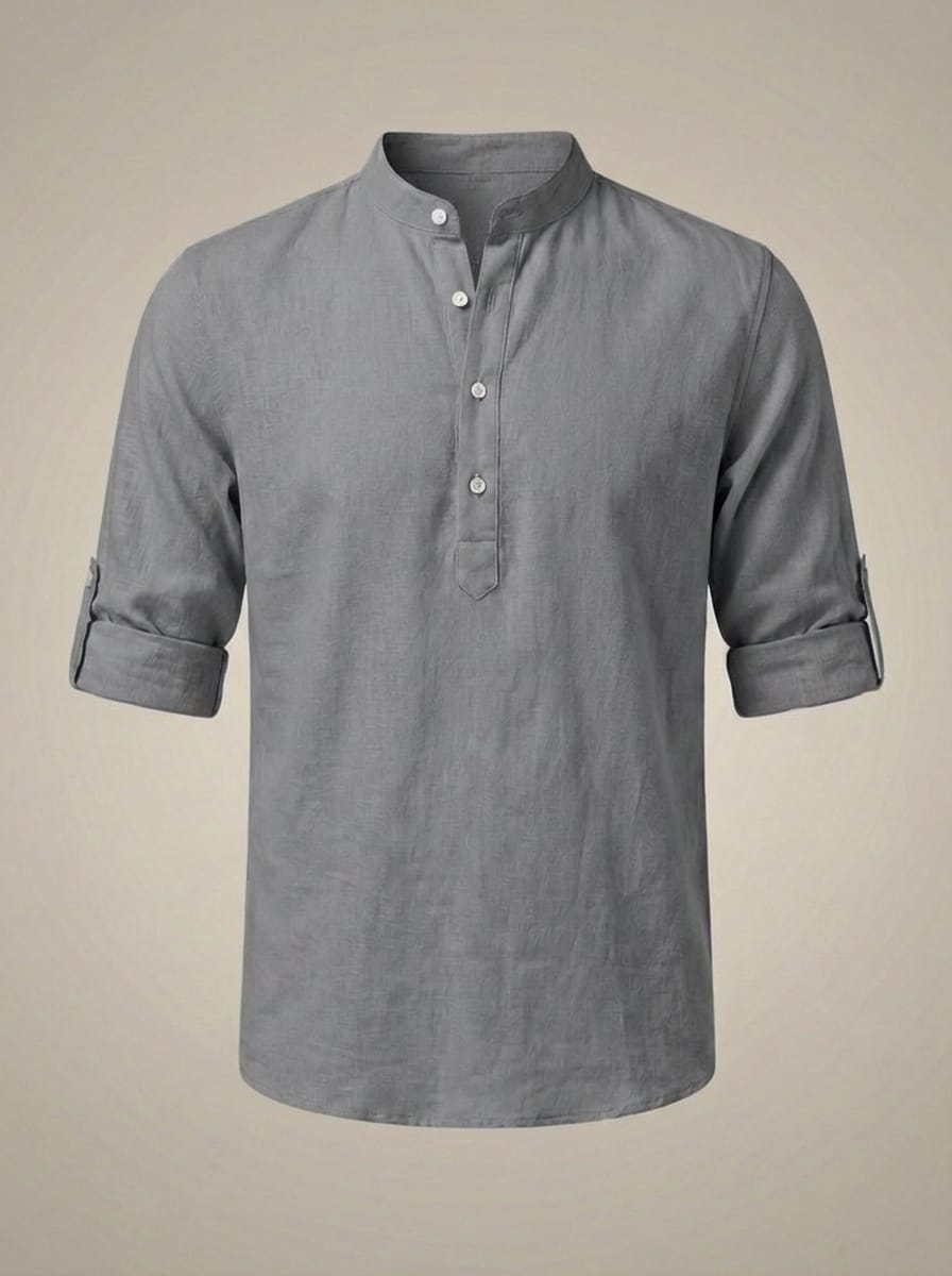 Men’s Mandarin Collar Rolled Sleeves Shirt | Casual