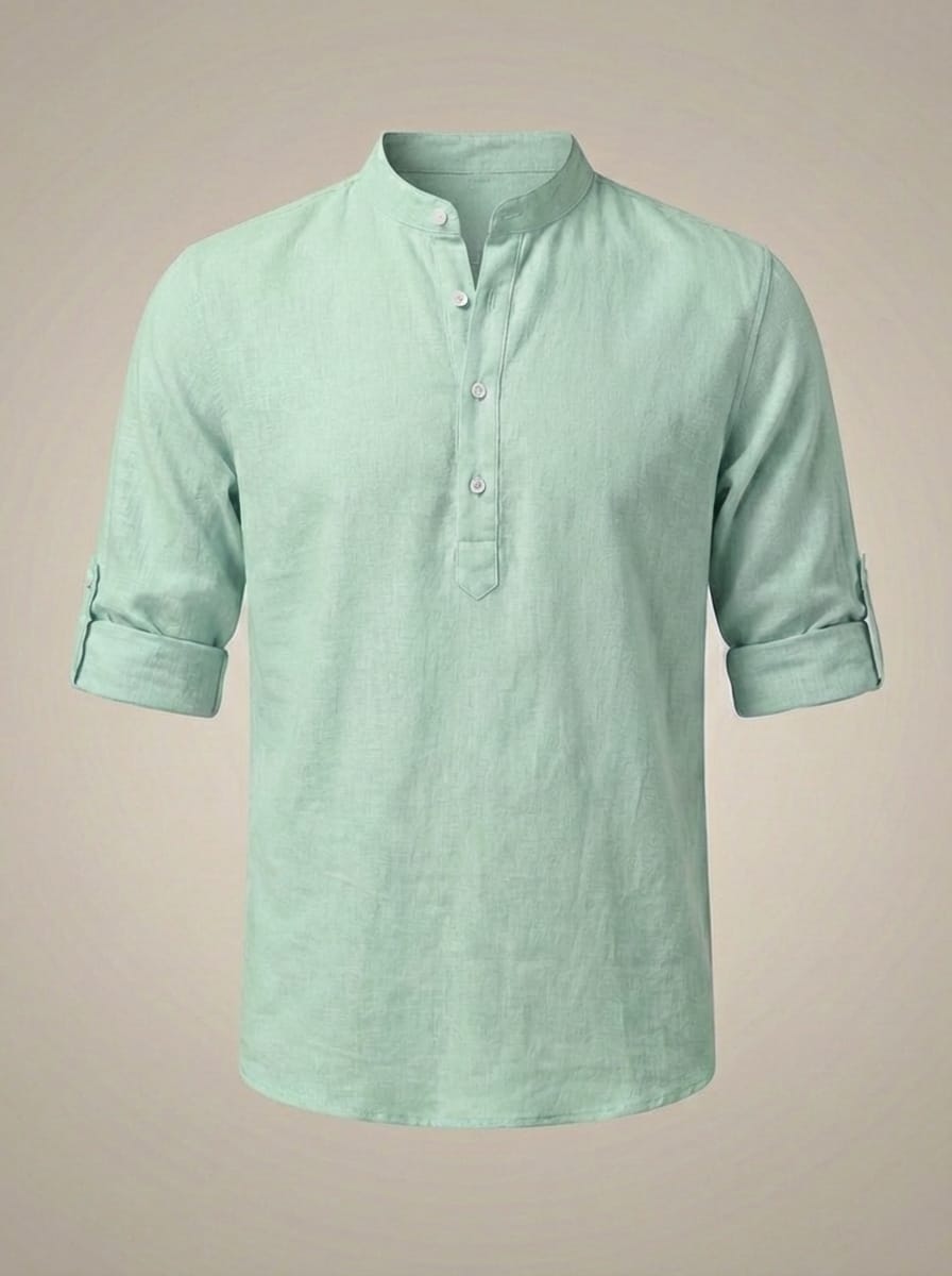 Men’s Mandarin Collar Rolled Sleeves Shirt | Casual