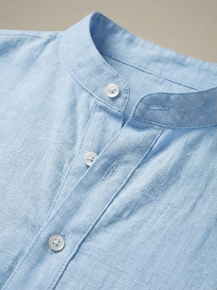 Men’s Mandarin Collar Rolled Sleeves Shirt | Casual