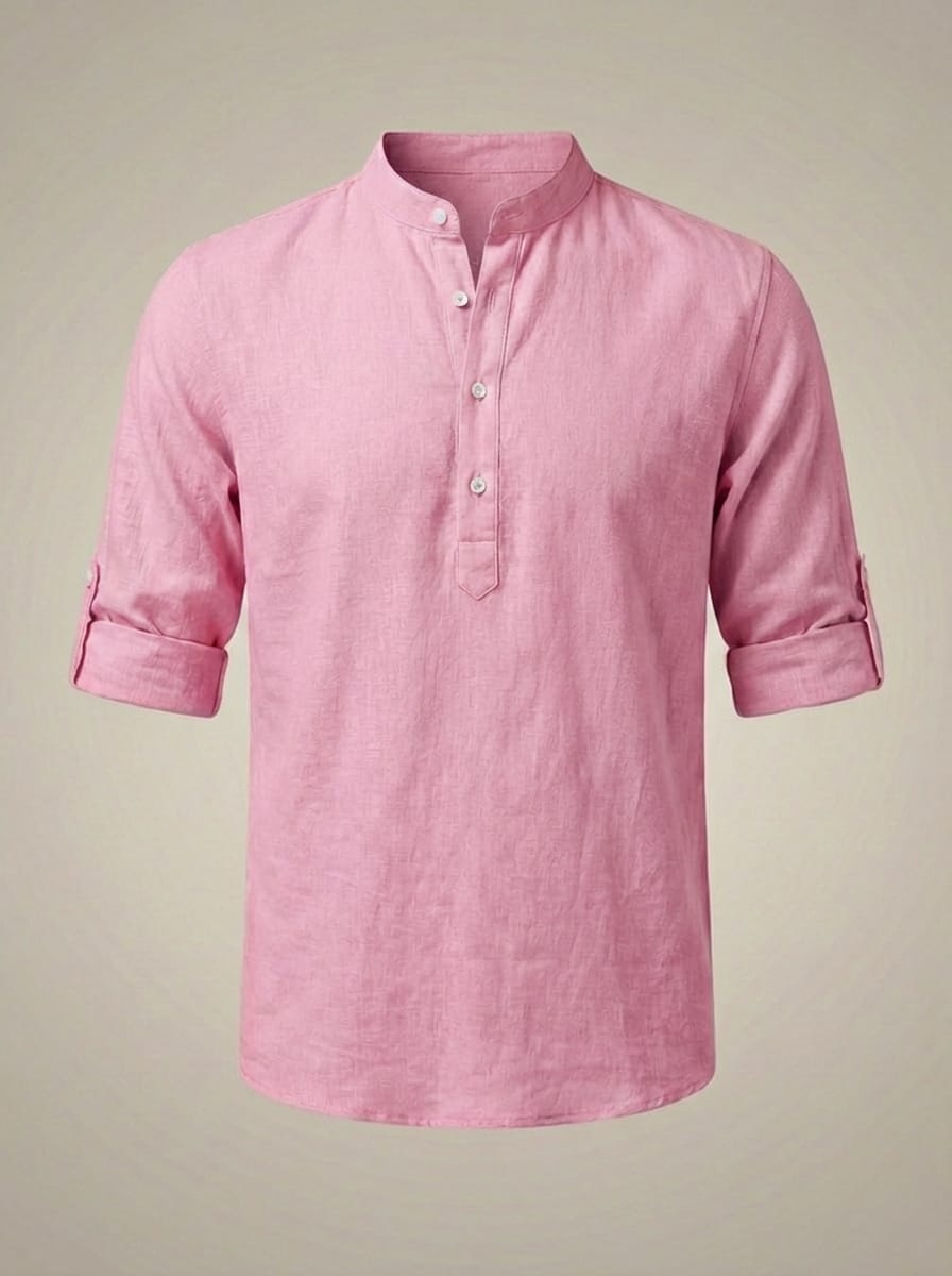 Men’s Mandarin Collar Rolled Sleeves Shirt | Casual
