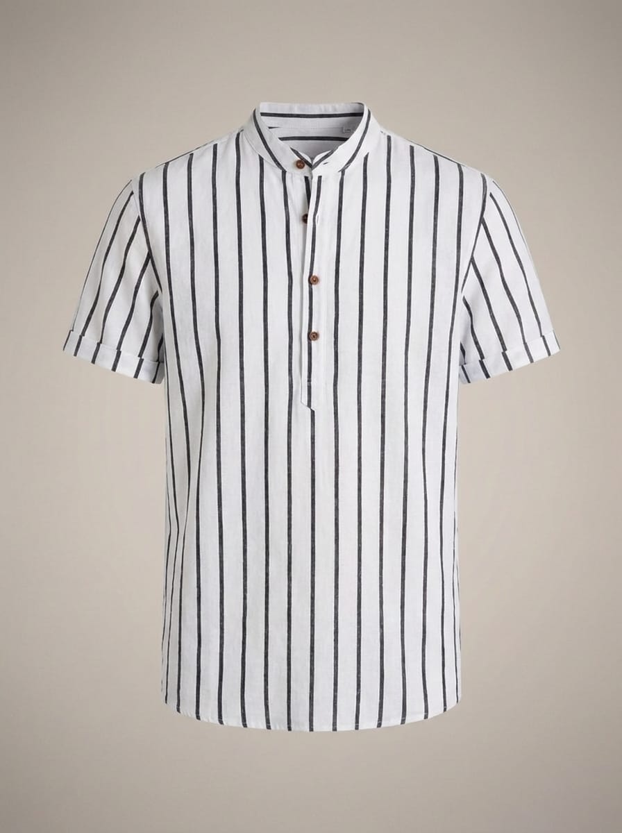 Men’s Mandarin Collar Striped Short Sleeve Shirt | Casual