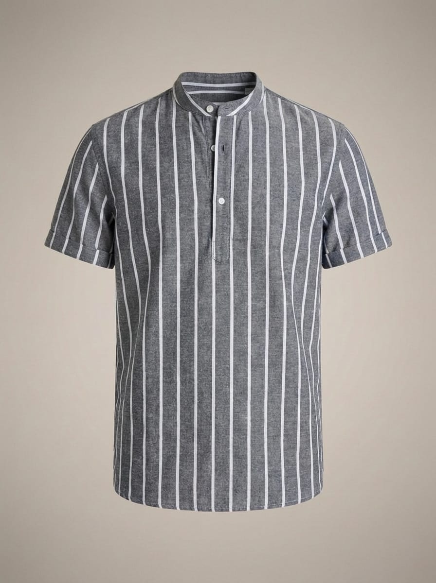 Men’s Mandarin Collar Striped Short Sleeve Shirt | Casual