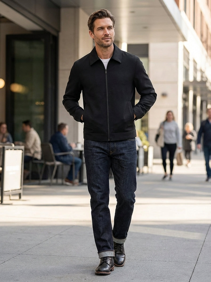 Men’s Zip-Up Collared Bomber Jacket | Casual