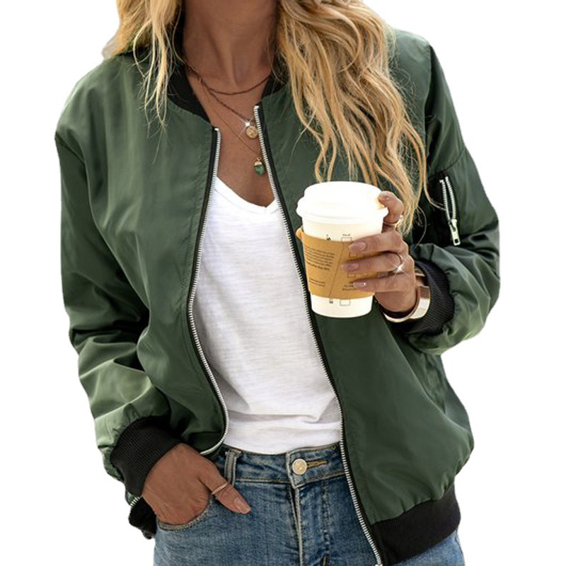 Women’s Short Bomber Jacket | Zip Up Casual Fit