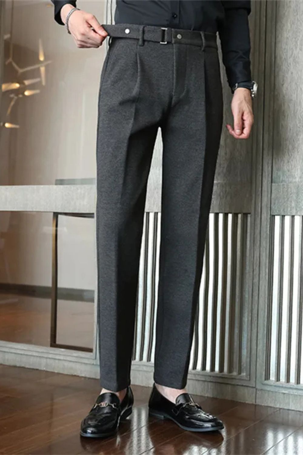 Men's Trousers | Slim Fit Herringbone Smart Casual