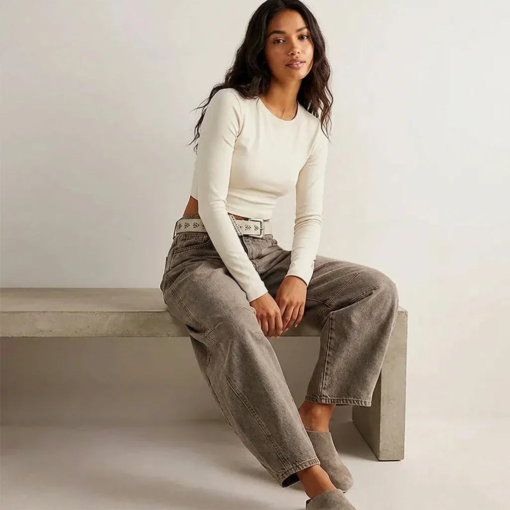 Women's Barrel Jeans | High Waist & Garment-Washed Finish