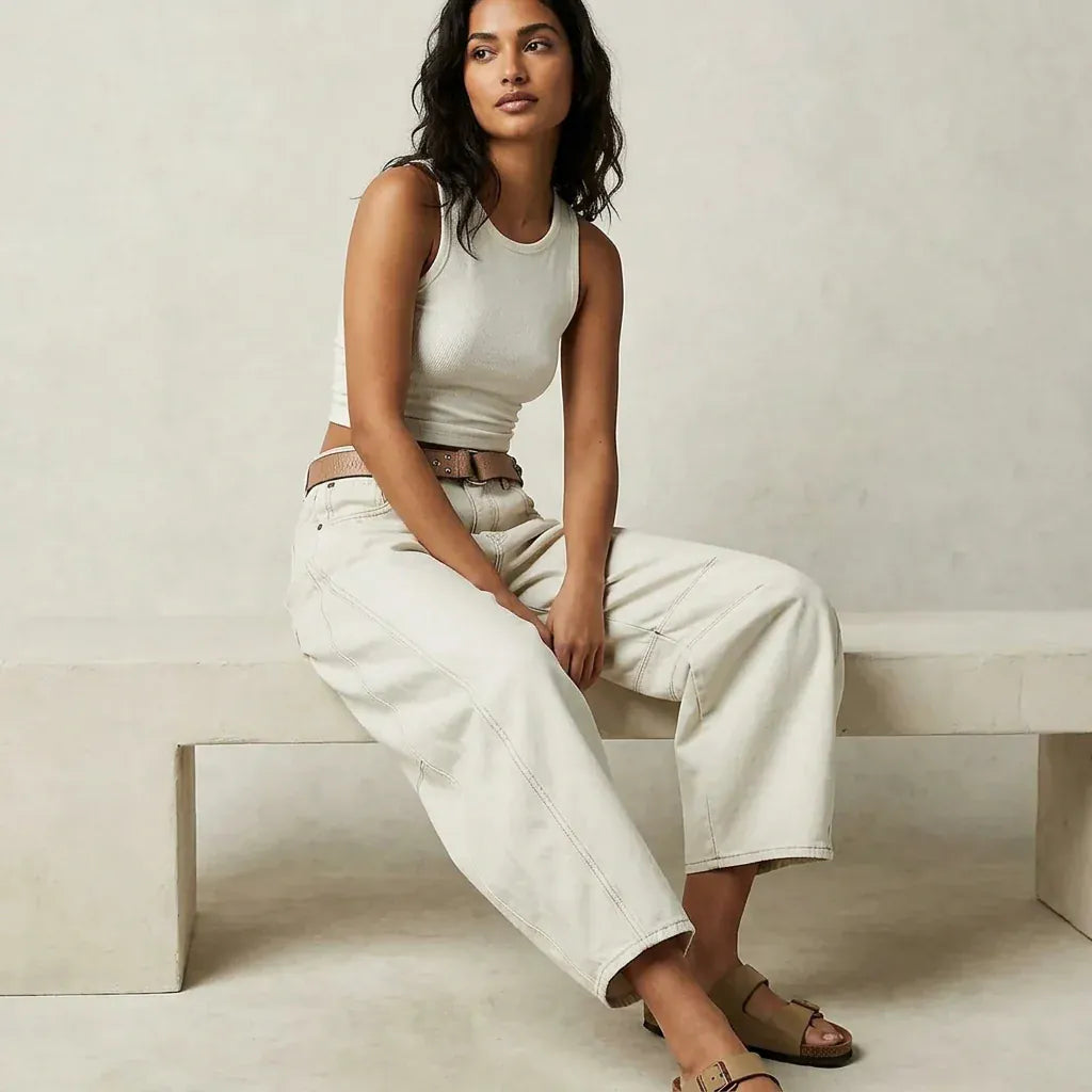 Women's Barrel Jeans | High Waist & Garment-Washed Finish