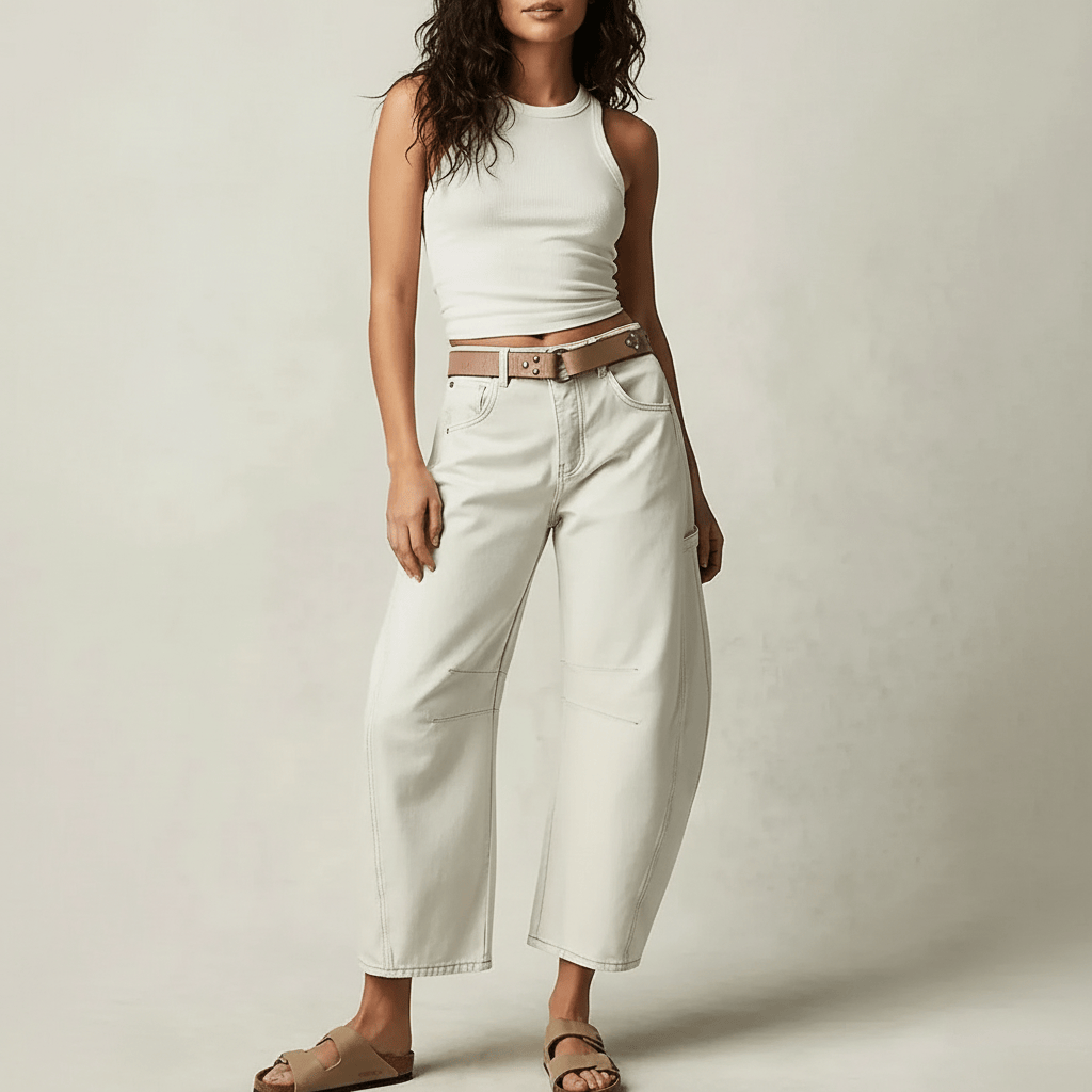 Women's Barrel Jeans | High Waist & Garment-Washed Finish