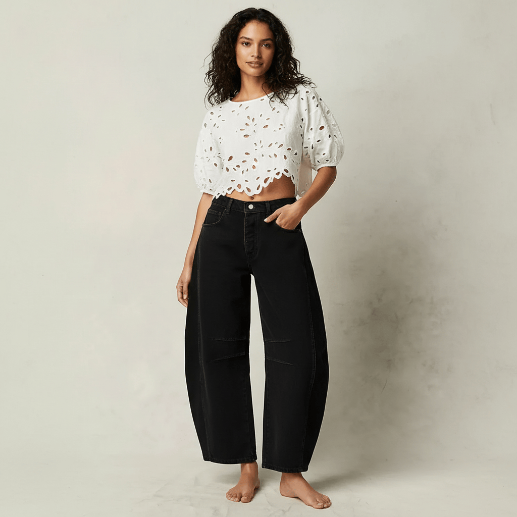 Women's Barrel Jeans | High Waist & Garment-Washed Finish