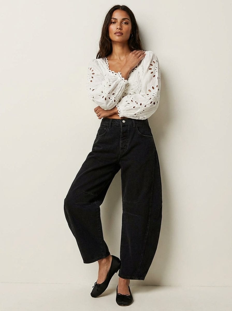 Women's Barrel Jeans | High Waist & Garment-Washed Finish
