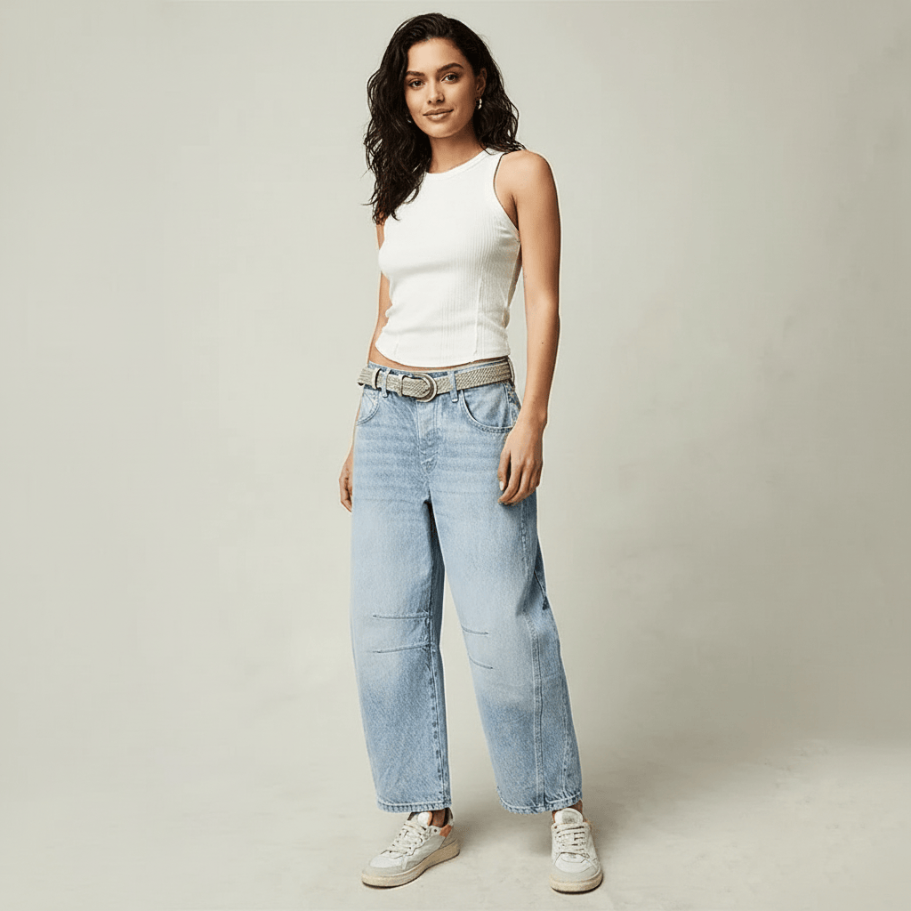 Women's Barrel Jeans | High Waist & Garment-Washed Finish