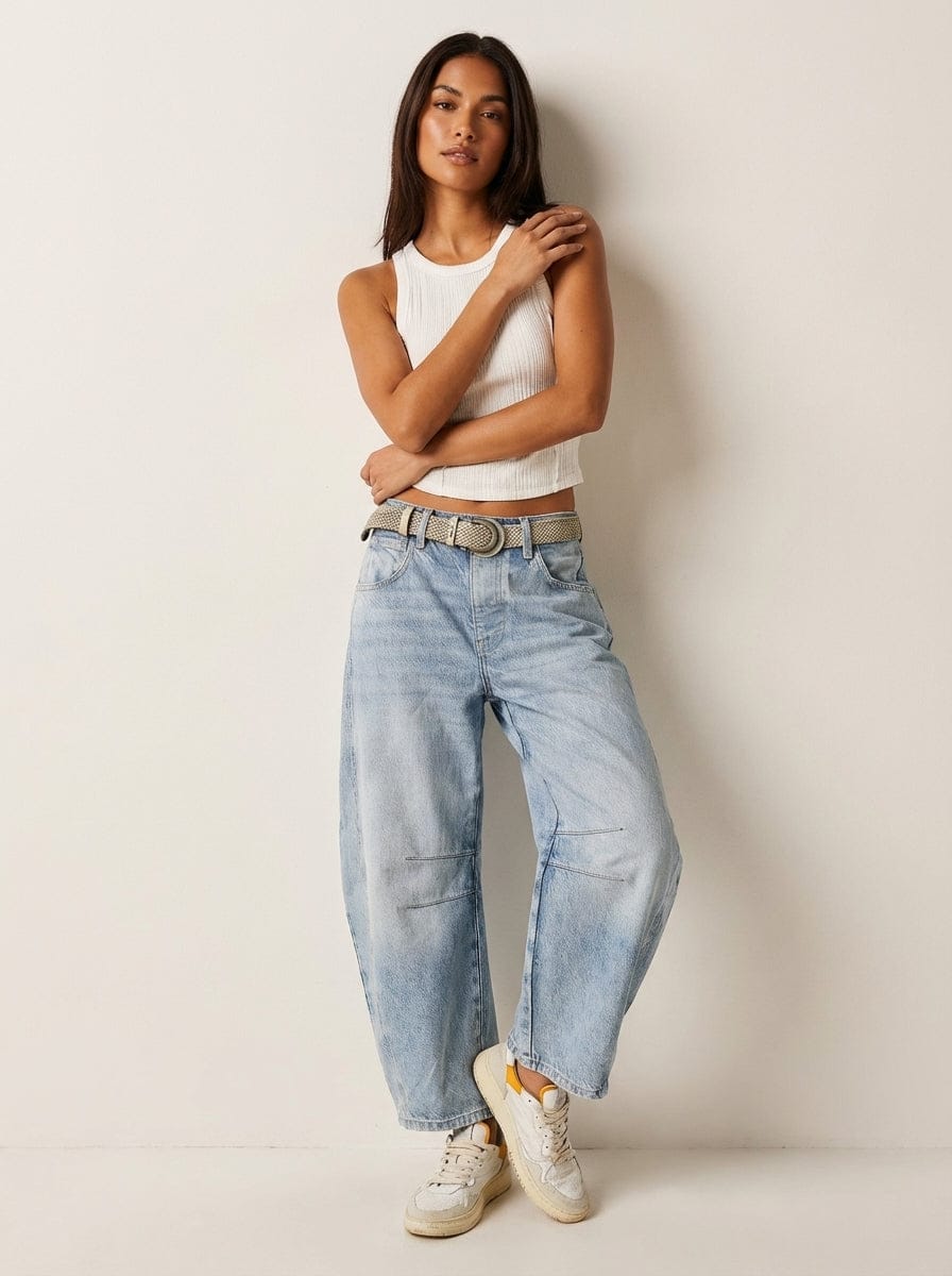 Women's Barrel Jeans | High Waist & Garment-Washed Finish
