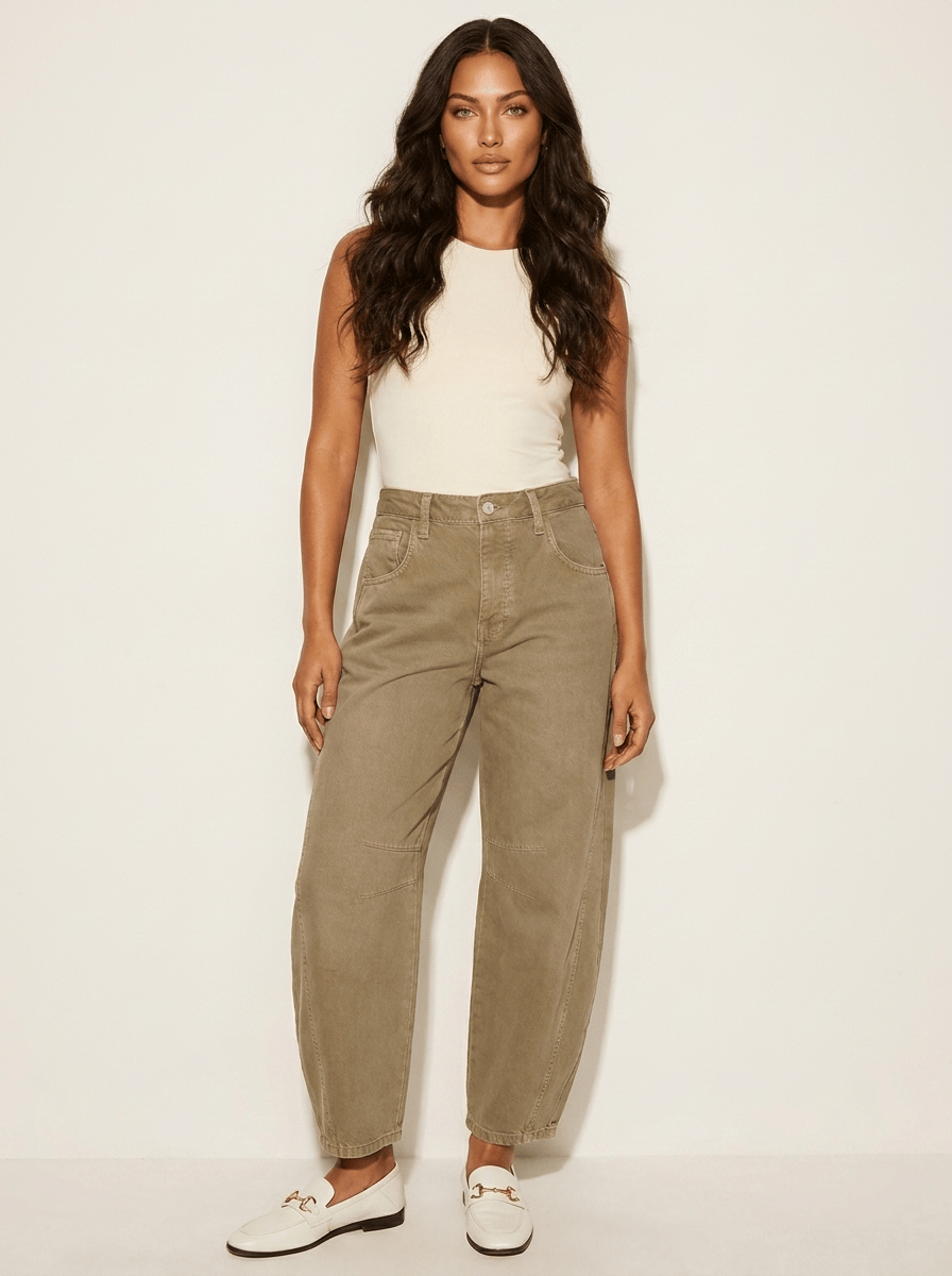 Women's Barrel Jeans | High Waist & Garment-Washed Finish
