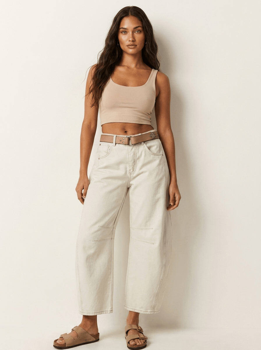 Women's Barrel Jeans | High Waist & Garment-Washed Finish