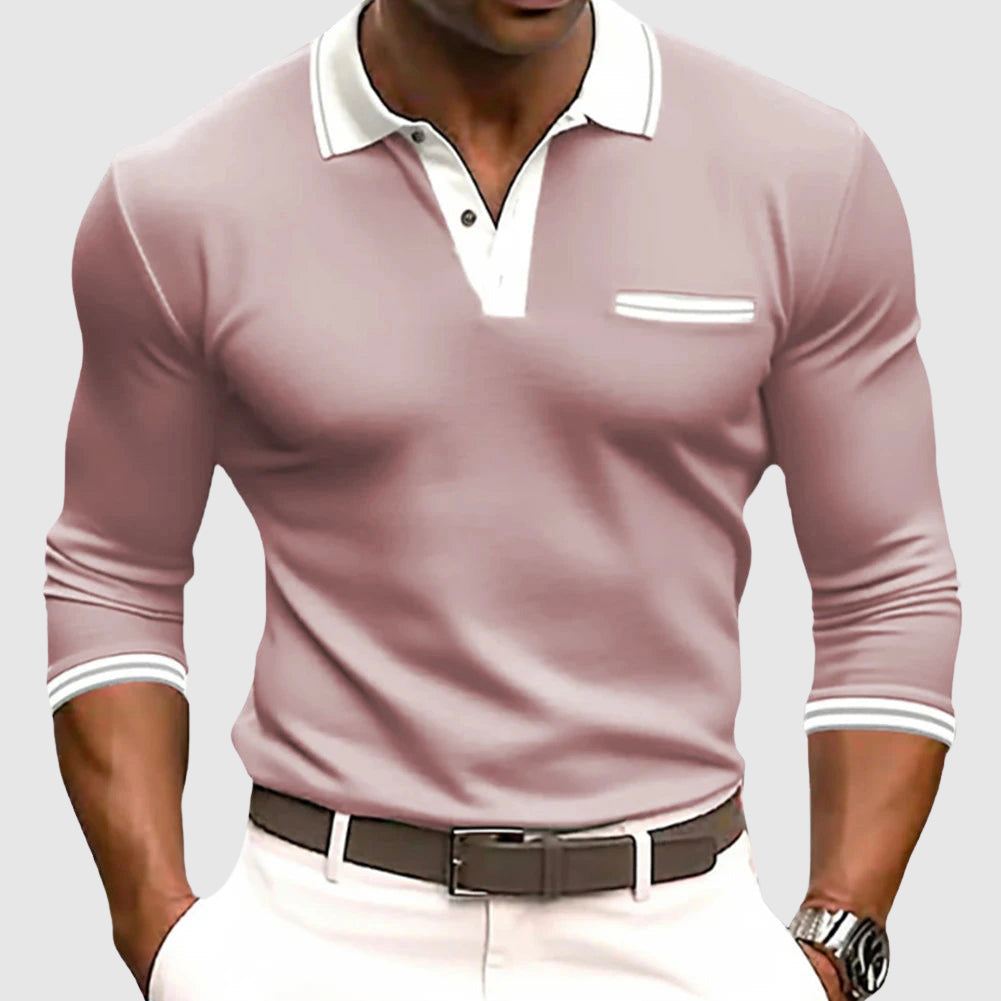 Men’s Contrast Trim Polo Shirt | Long Sleeve Smart Casual