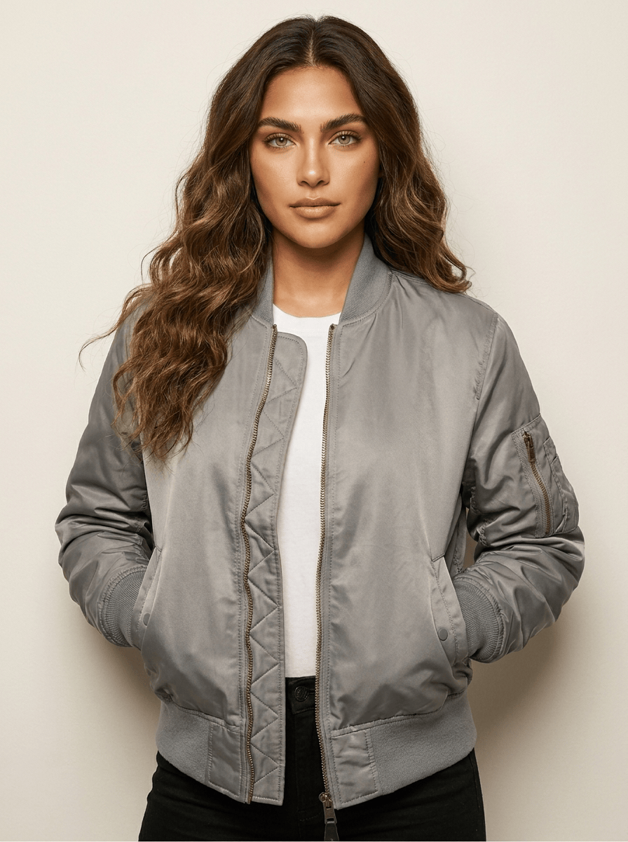 Women's Bomber Jacket | Ribbed Trim & Sleeve Pocket