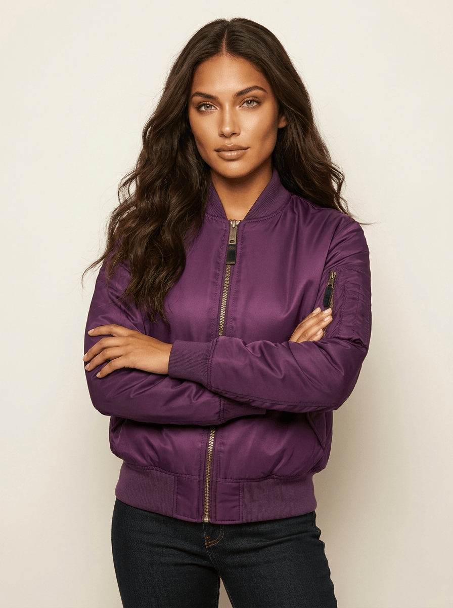 Women's Bomber Jacket | Ribbed Trim & Sleeve Pocket