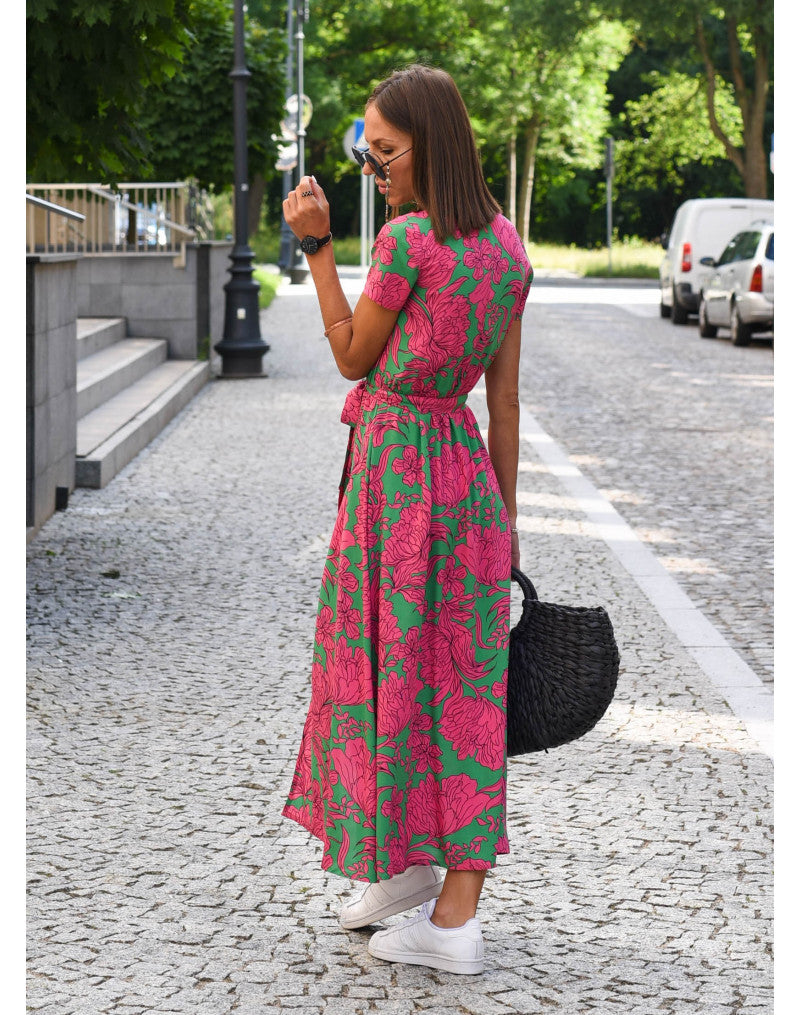 Women’s Midi Dress | Short Sleeve Floral Wrap Summer Design