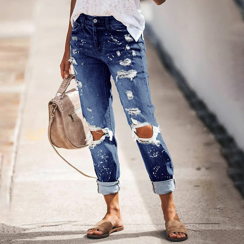 Women's Ripped Jeans | Distressed Tapered Denim Street Style