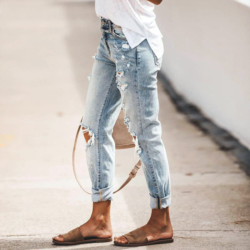 Women's Ripped Jeans | Distressed Tapered Denim Street Style