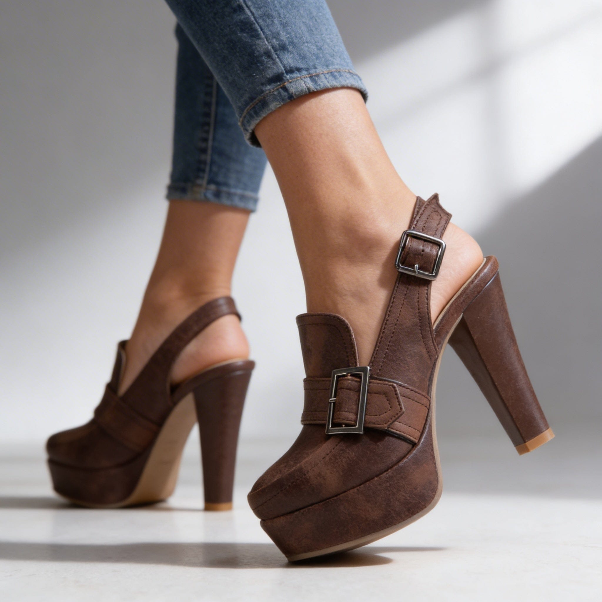 Vintage Slingback Platform Heels | Buckle Strap