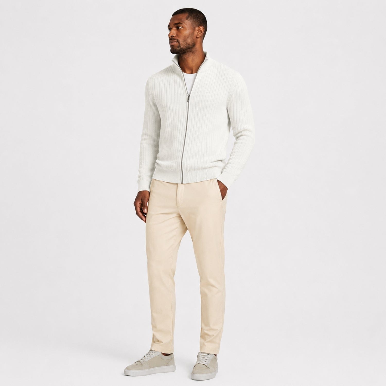 Men's Ribbed Zip-Up Cardigan | Stand Collar