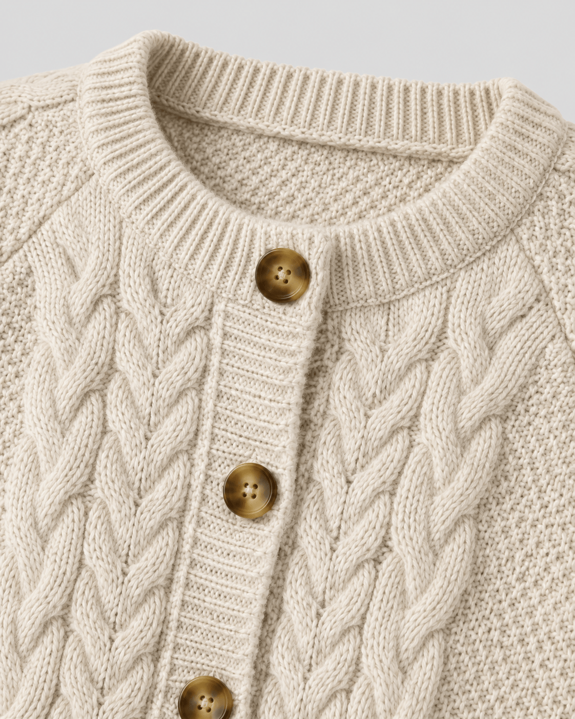 Womens Cable Knit Cardigan with Button Front, Ribbed Trims and Relaxed Sleeves
