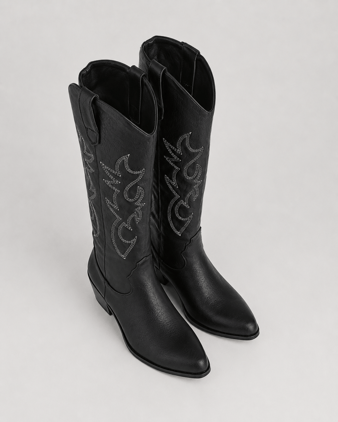 Women's Knee-High Cowboy Boots UK with Embroidered Shaft and Pointed Toe