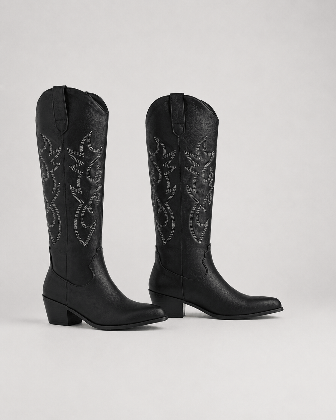 Women's Knee-High Cowboy Boots UK with Embroidered Shaft and Pointed Toe