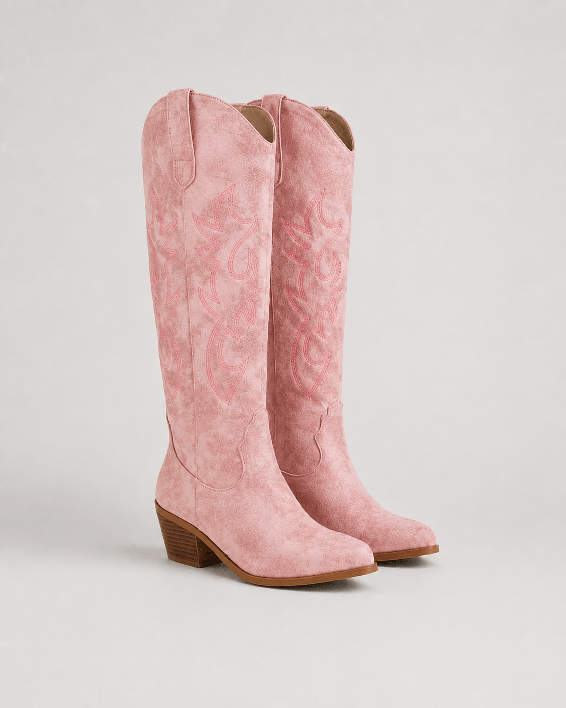 Women's Knee-High Cowboy Boots UK with Embroidered Shaft and Pointed Toe