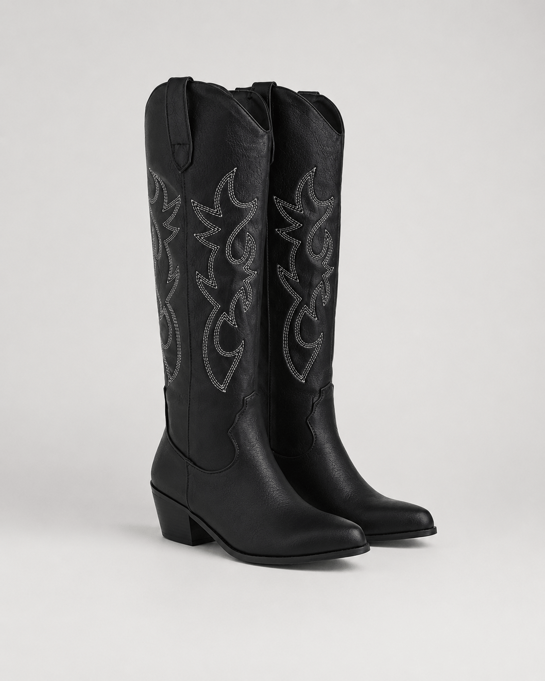 Women's Knee-High Cowboy Boots UK with Embroidered Shaft and Pointed Toe