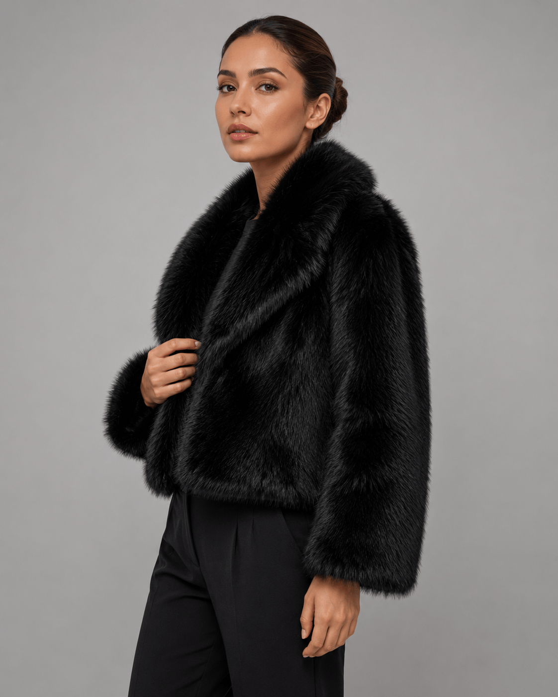 Cropped Womens Jackets with a Wide Shawl Collar and Soft Lined Interior