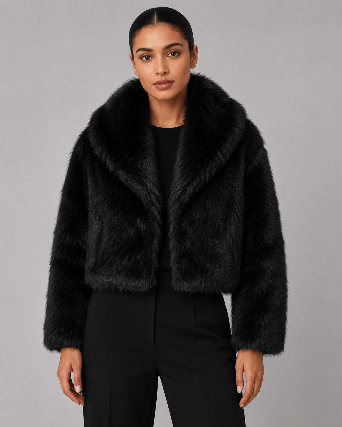Cropped Womens Jackets with a Wide Shawl Collar and Soft Lined Interior