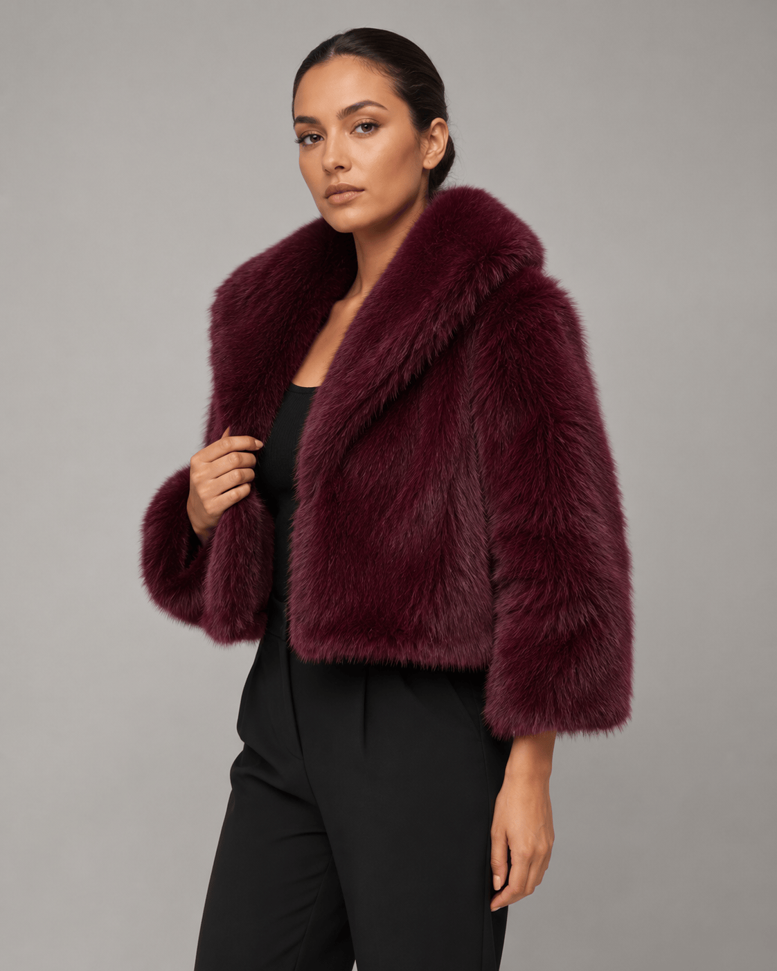 Cropped Womens Jackets with a Wide Shawl Collar and Soft Lined Interior