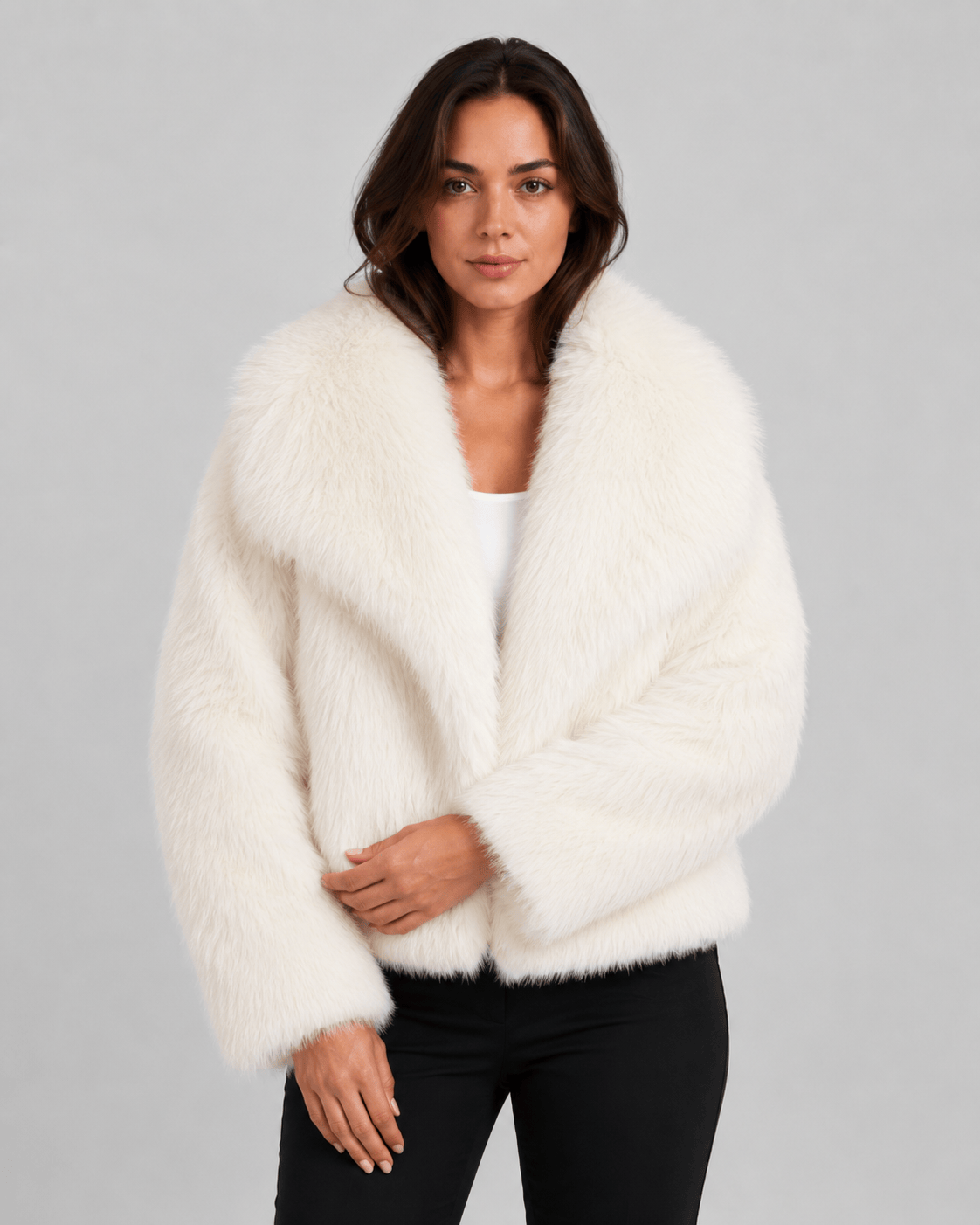 Cropped Womens Jackets with Wide Double Collar and Relaxed Layering Fit